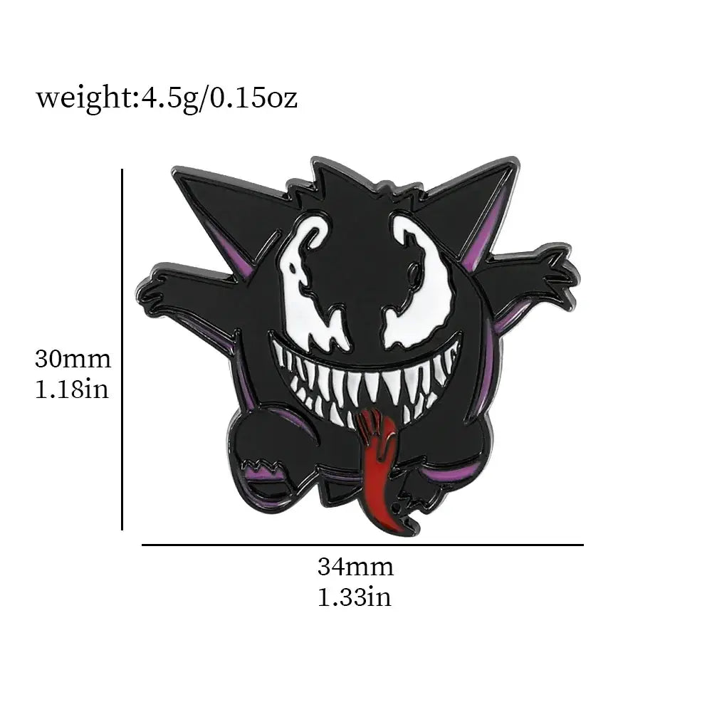 Black pokemon gengar enamel lapel pin featuring gengar with venom face purple ears and red tongue backpack badge