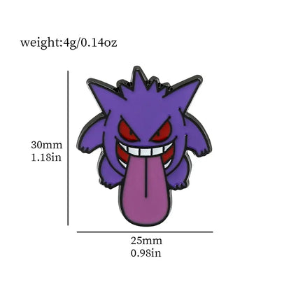 Pokemon gengar enamel lapel pin featuring purple gengar with red eyes, pink tongue, black outlines, and metallic edges