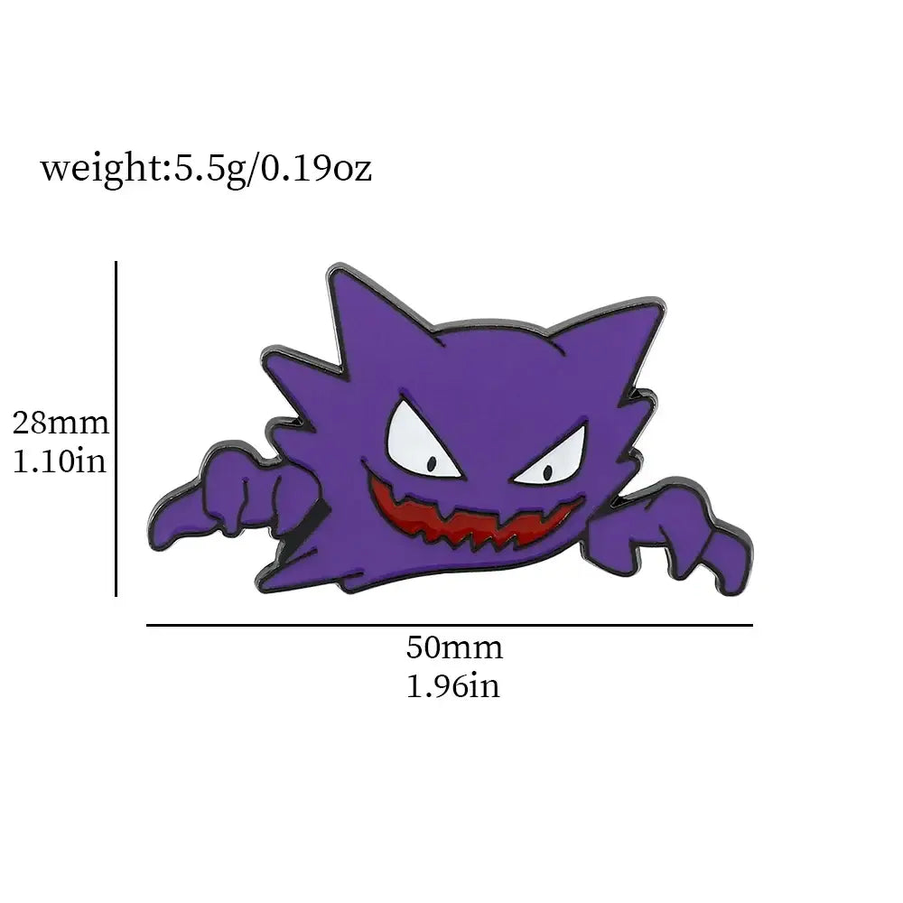Purple pokemon gengar enamel lapel pin with white eyes red mouth perfect for backpacks or badges