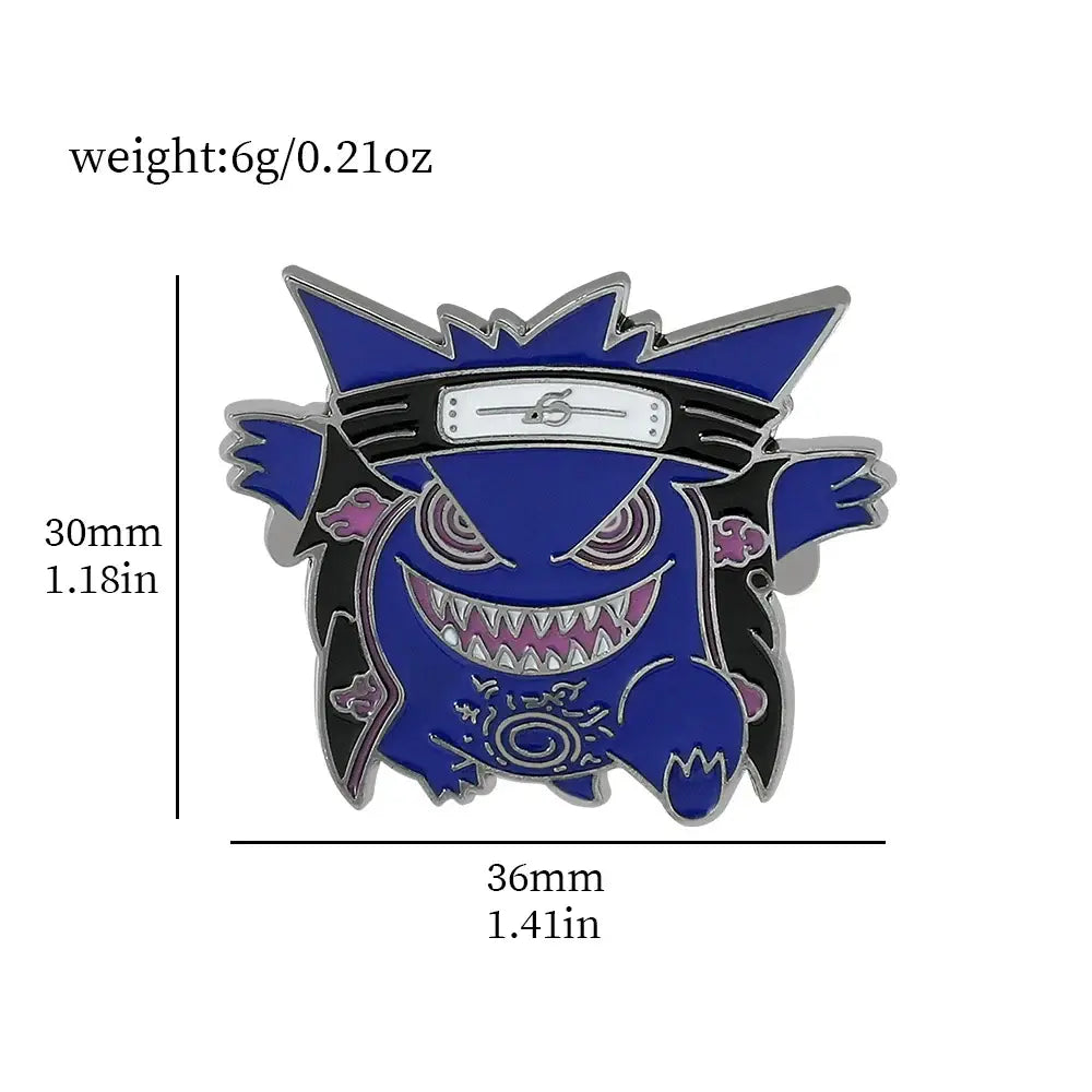 Blue pokemon gengar enamel lapel pin with menacing sharp teeth and glowing eyes for backpack badge use
