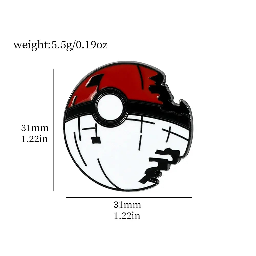 Pokemon gengar enamel lapel pin featuring a red and white cracked poké ball design with black detailing for backpacks
