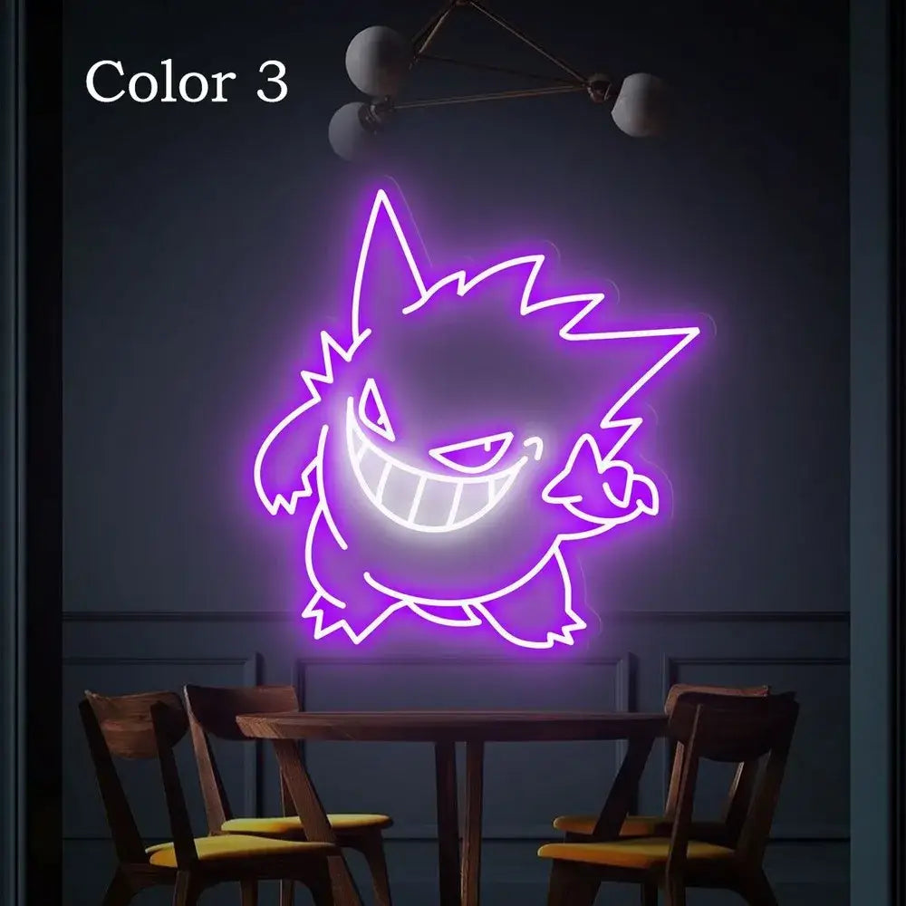 Purple neon sign of pokemon gengar glowing brightly as a usb dimmable led lamp gengar neon sign