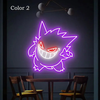Pokemon gengar neon sign usb dimmable led lamp glowing bright purple outline with red eyes for decoration