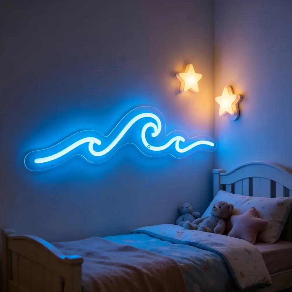 Blue neon wave light fixture as part of a pokemon gengar neon sign usb dimmable led lamp for room decor