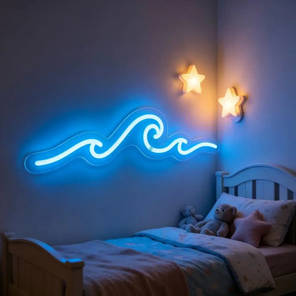 Blue neon wave light fixture as part of a pokemon gengar neon sign usb dimmable led lamp for room decor