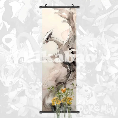 Pokemon greninja canvas scroll featuring a detailed monochromatic latios illustration anime wall art decor