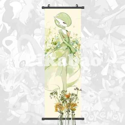 Pokemon greninja canvas scroll featuring illustrated gardevoir in green dress with floral elements anime wall art decor