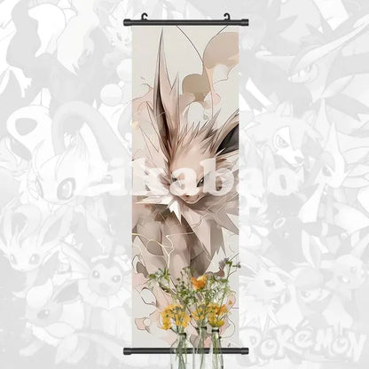 Vertical canvas scroll anime wall art featuring jolteon with spiky light brown fur and electric blue accents pokemon greninja decor