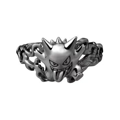 Silver 925 couple ring featuring a detailed three-dimensional design of Gengar with sharp spikes and expressive face