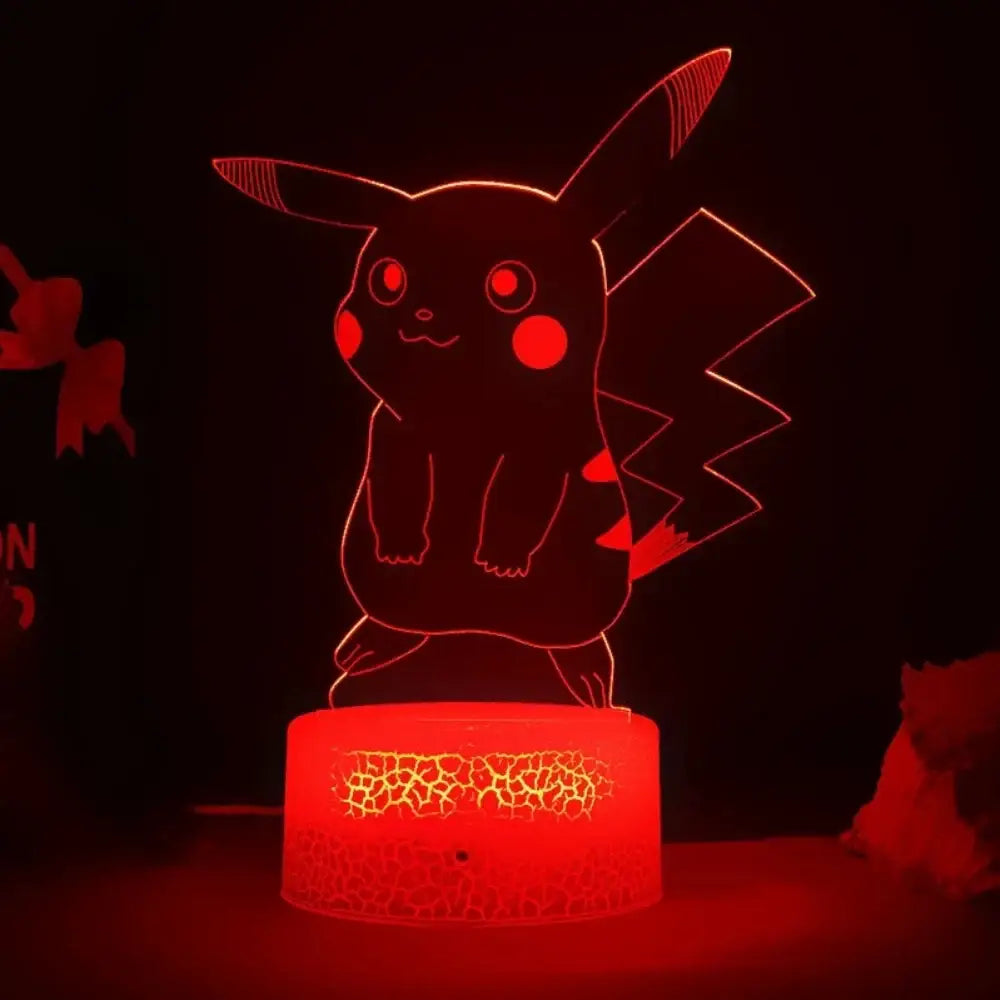 Pokemon pikachu 3d led night light with red glow crackled glass base and touch button for easy use