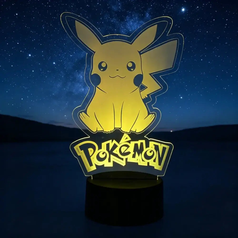Pokemon pikachu 3d led lamp with yellow pikachu night light and laser-engraved acrylic pokémon logo base