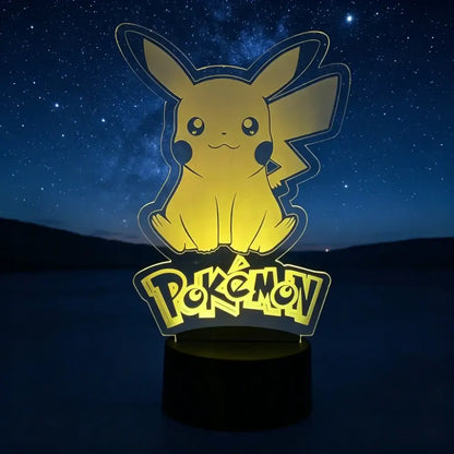 Pokemon pikachu 3d led lamp with yellow pikachu night light and laser-engraved acrylic pokémon logo base