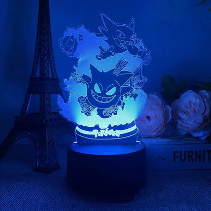 Pokemon gengar 3d led night light with blue translucent acrylic design usb cable touch button for anime fans