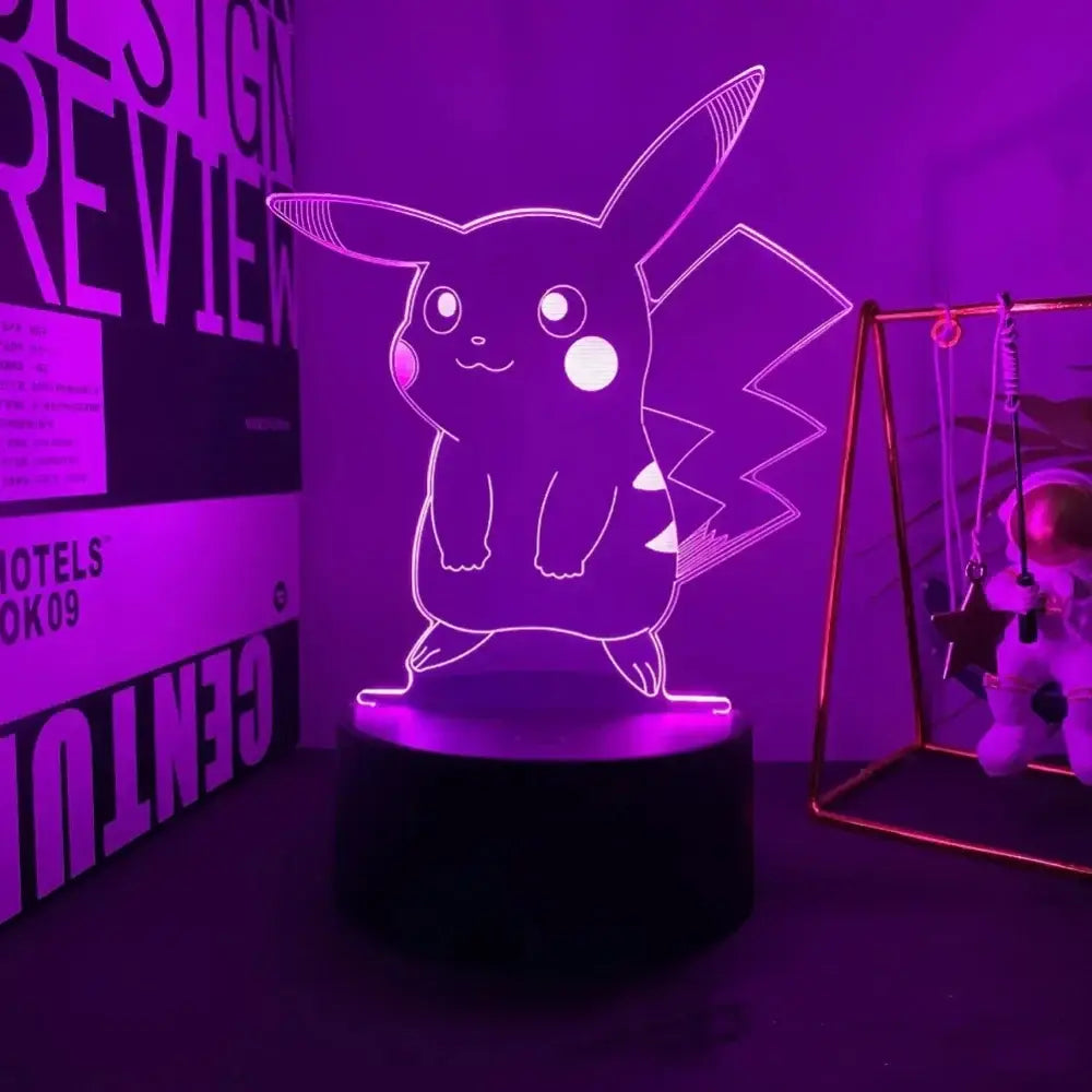 Pokemon pikachu 3d led night light with purple glow touch button and black base for anime fans and night light use