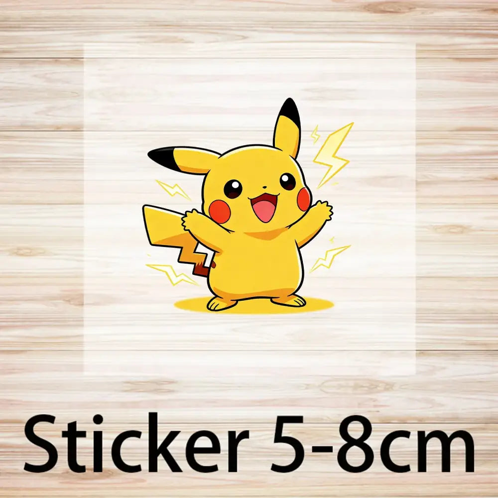 Yellow pikachu sticker with red cheeks on a pokemon cartoon baseball cap for kids and adults featuring lightning bolts