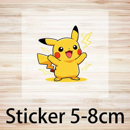 Yellow pikachu sticker with red cheeks on a pokemon cartoon baseball cap for kids and adults featuring lightning bolts