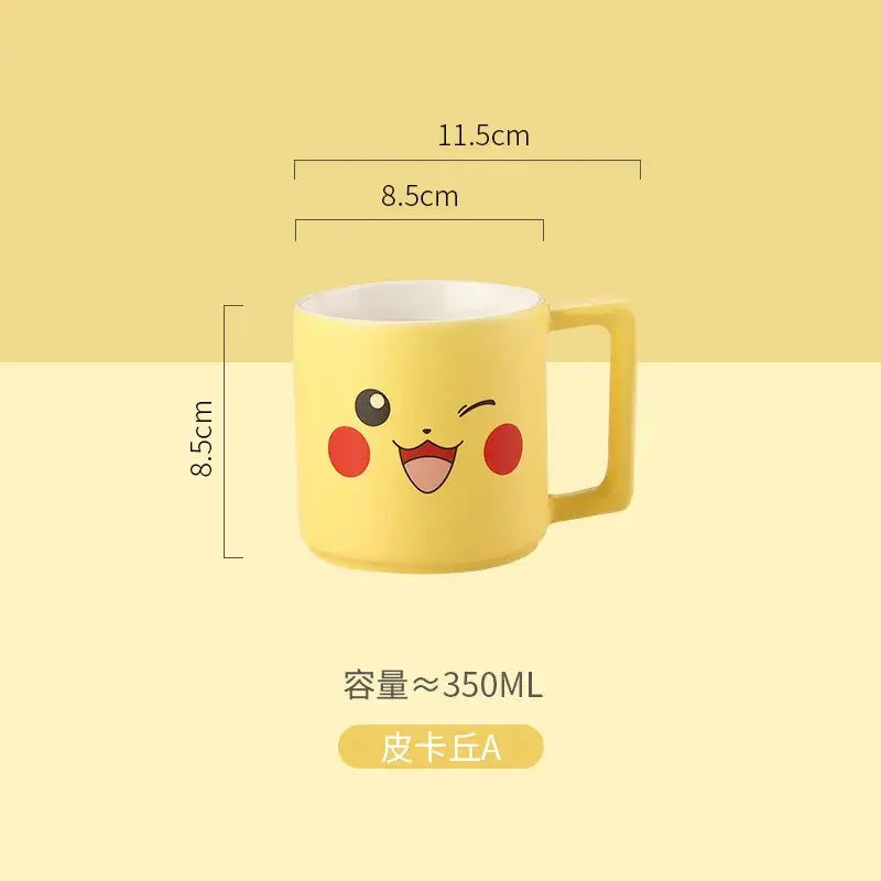 Yellow pikachu ceramic mug featuring a cheerful winking face design perfect for a cute coffee cup