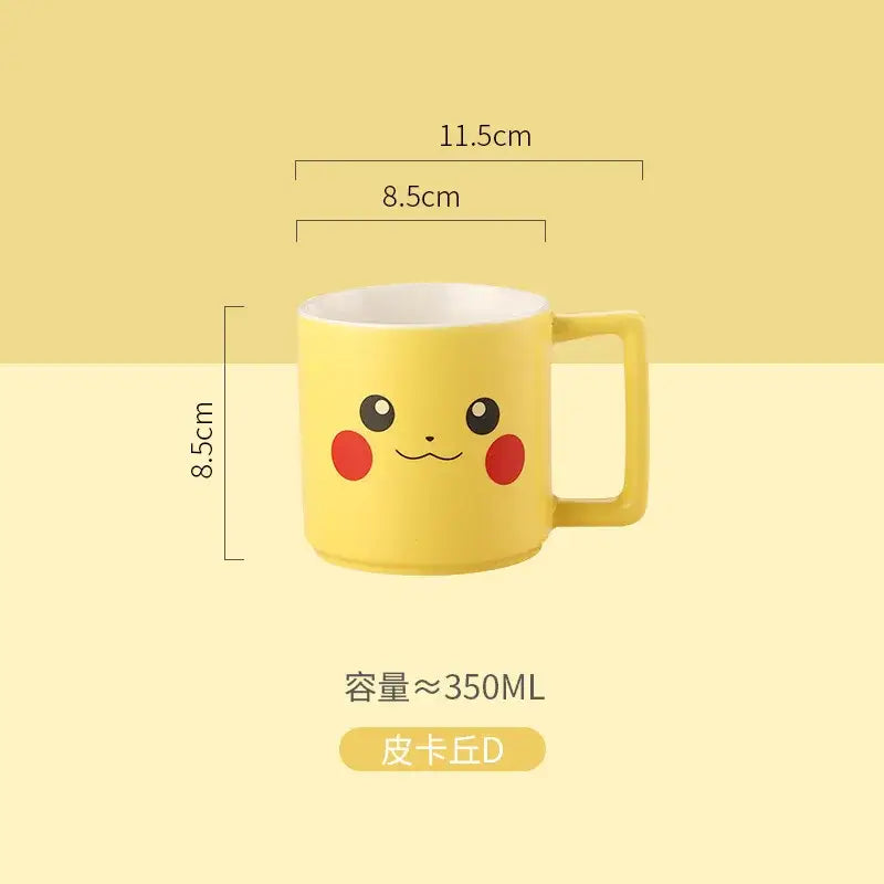 Pokemon pikachu ceramic mug with yellow design red cheeks black eyes and a unique square handle for cute coffee cups