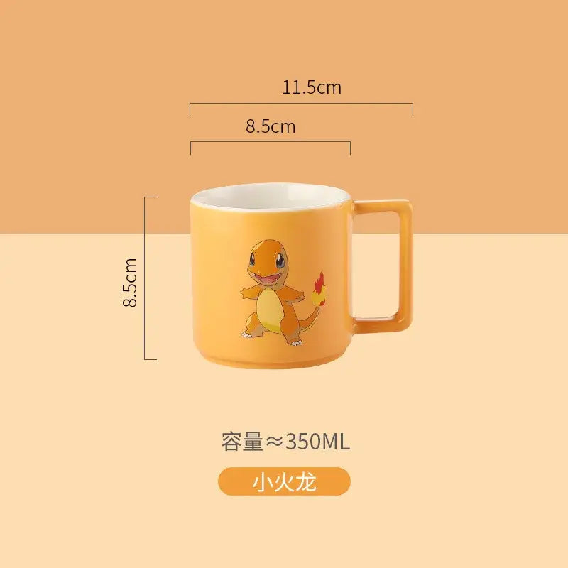Orange ceramic mug featuring a printed charmander illustration from the pokemon pikachu ceramic mug collection