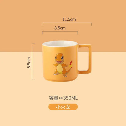 Orange ceramic mug featuring a printed charmander illustration from the pokemon pikachu ceramic mug collection