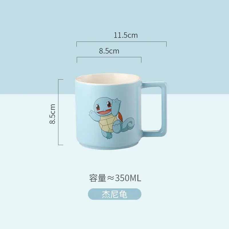 Light blue ceramic mug featuring a squirtle cartoon illustration with 350ml capacity in a pikachu ceramic mug design