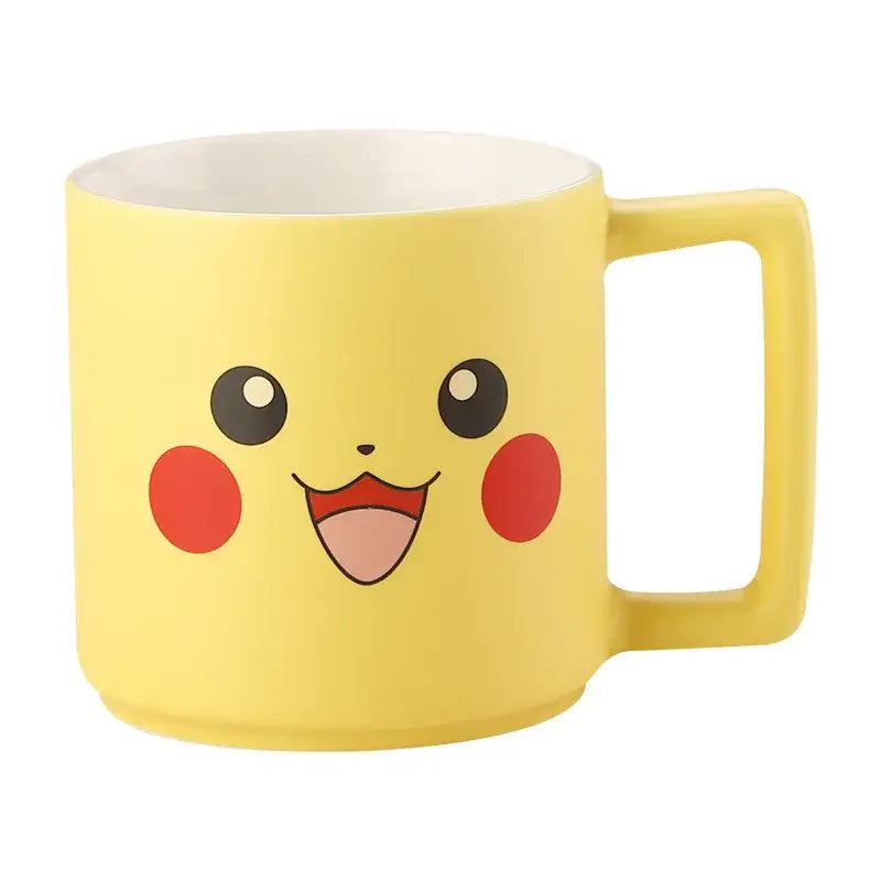 Yellow ceramic pikachu ceramic mug with cheerful face red cheeks black eyes perfect cute coffee cup