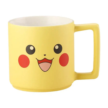 Yellow ceramic pikachu ceramic mug with cheerful face red cheeks black eyes perfect cute coffee cup