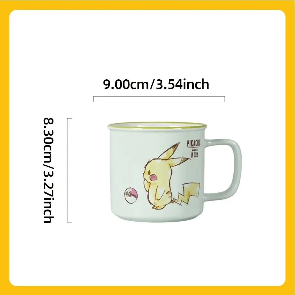 White ceramic pikachu ceramic mug featuring yellow pikachu holding a poké ball with pikachu and 25 printed