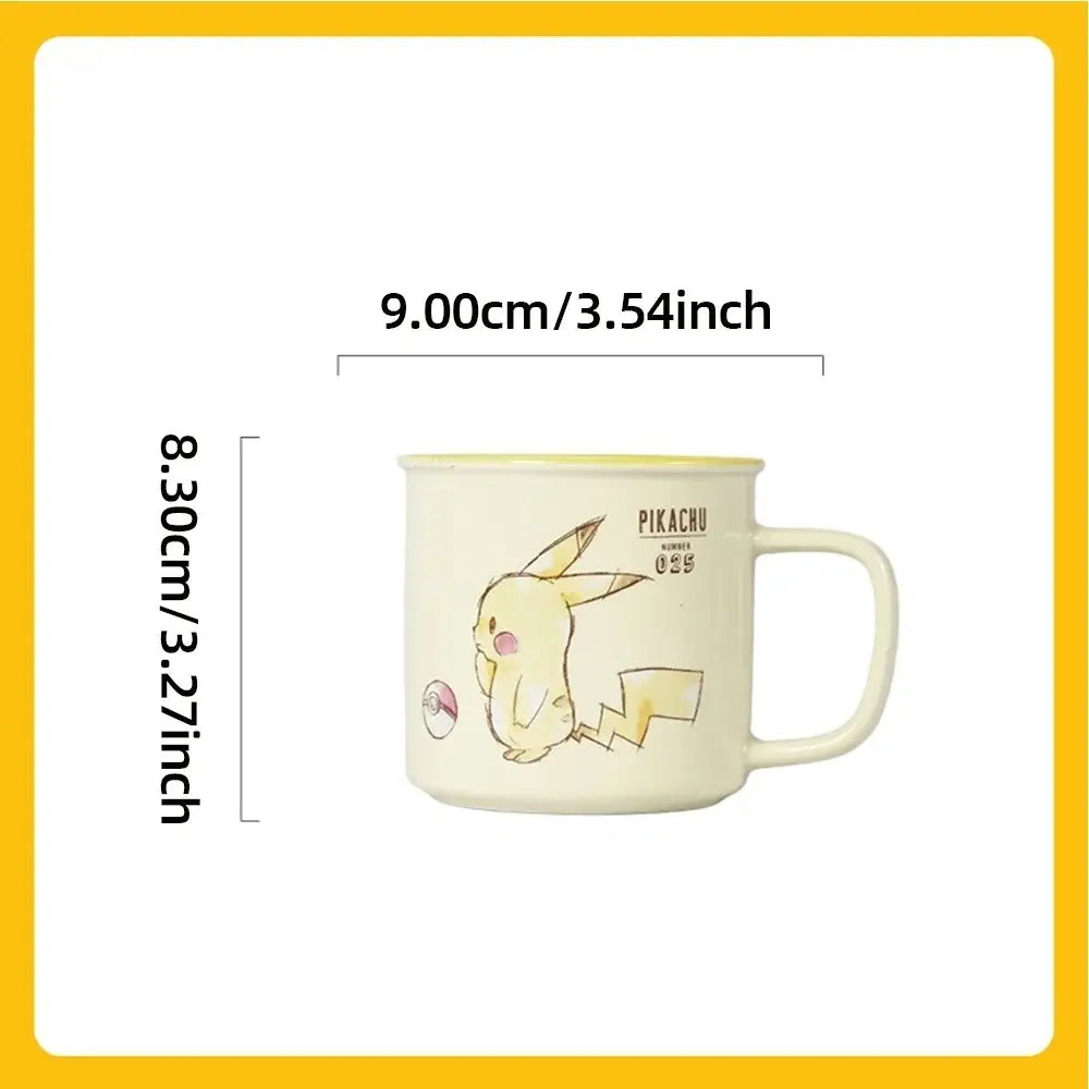 Cream-colored pikachu ceramic mug with cartoon design yellow accents and pikachu 029 text for daily use
