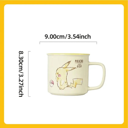 Cream-colored pikachu ceramic mug with cartoon design yellow accents and pikachu 029 text for daily use