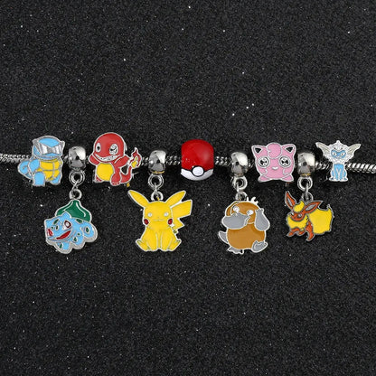 Colorful enamel metal bangle charm bracelet featuring pikachu charm and other pokémon character charms