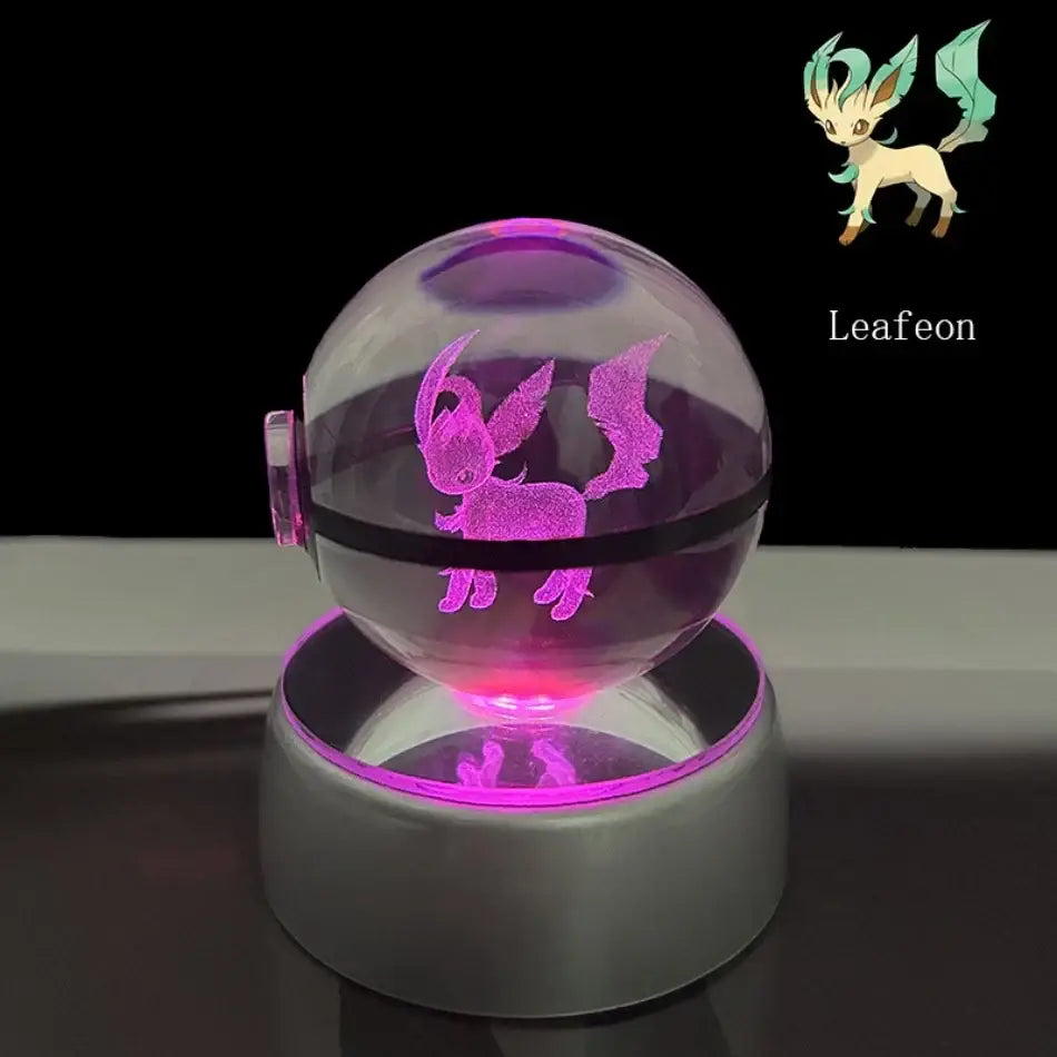 Pokemon pikachu crystal ball led night light featuring a glowing purple leafon figure inside a transparent ball led lamp