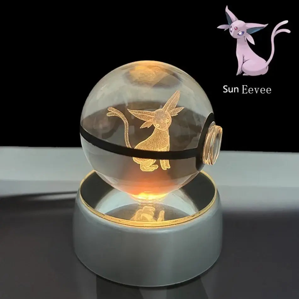 Pokemon pikachu crystal ball led night light glowing transparent ball led lamp with golden eevee silhouette etched inside