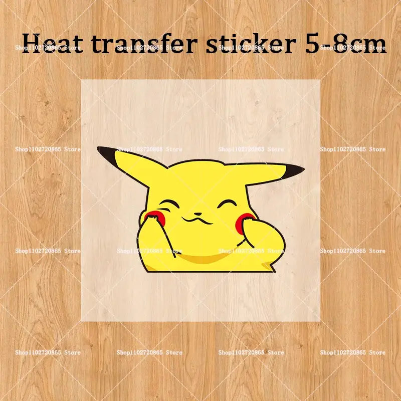 Pokemon pikachu and eevee cotton t-shirt with yellow pikachu heat transfer sticker featuring black ears and red cheeks