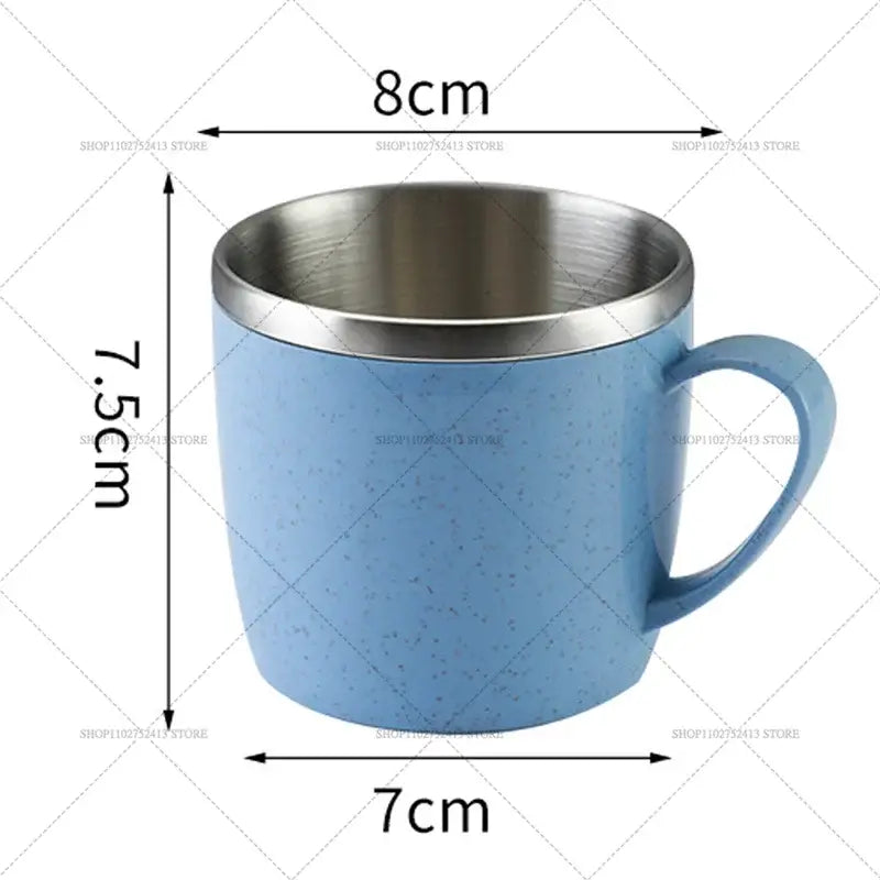 Pokemon pikachu eevee stainless steel mug with blue speckled exterior, stainless steel interior, and sturdy handle, 8cm by 7.5cm