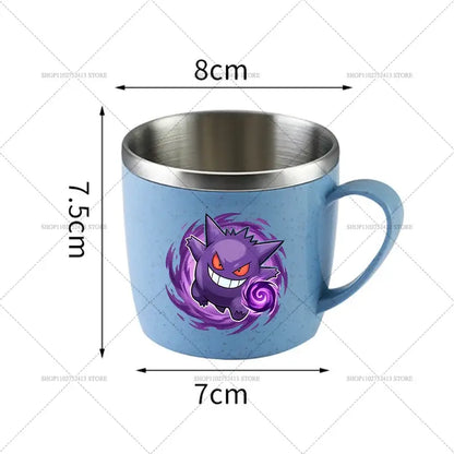 Light blue ceramic Pokémon mug with stainless steel rim and handle featuring vibrant purple gengar graphic