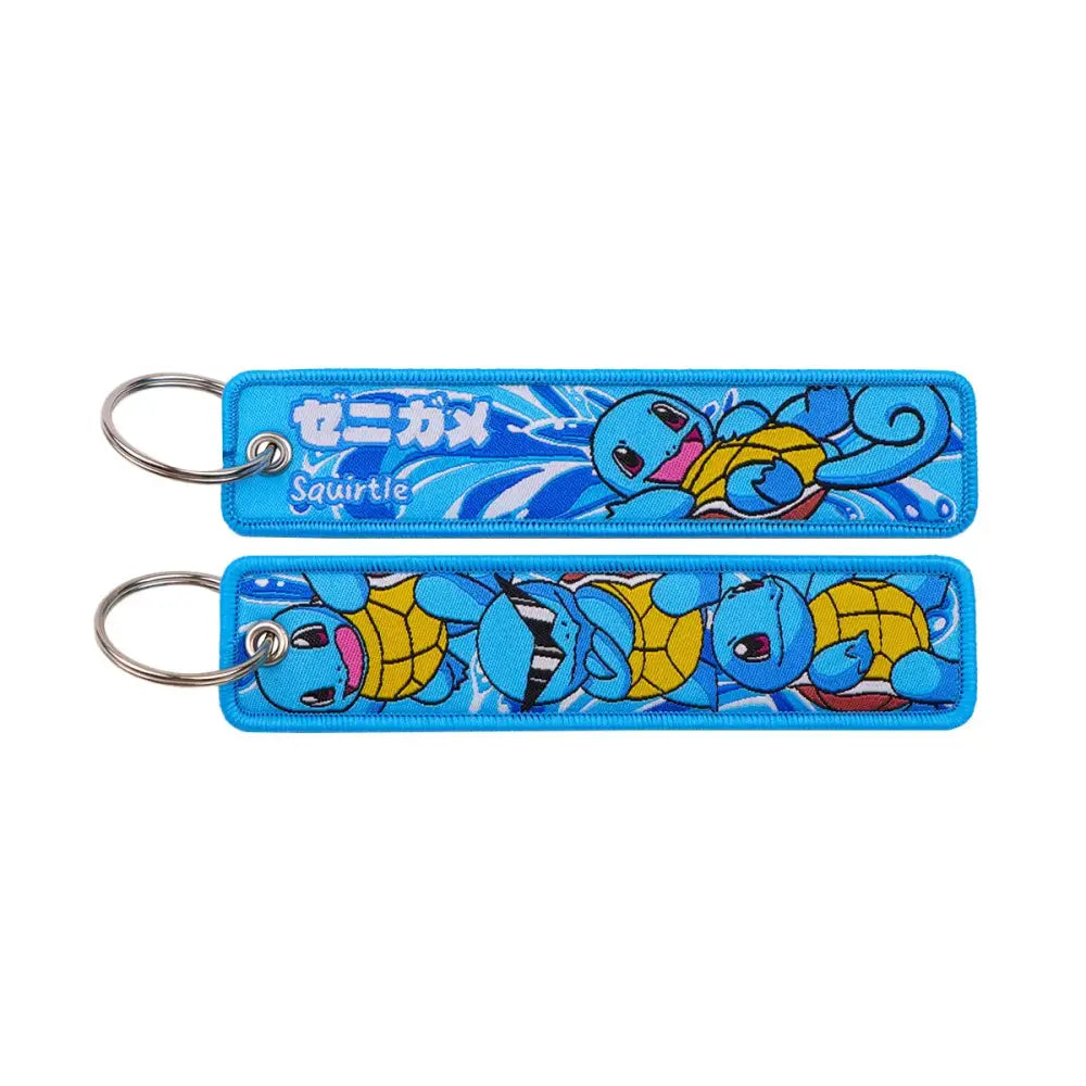 Blue embroidered pokemon squirtle keychain with japanese and english name for jet tag accessory use