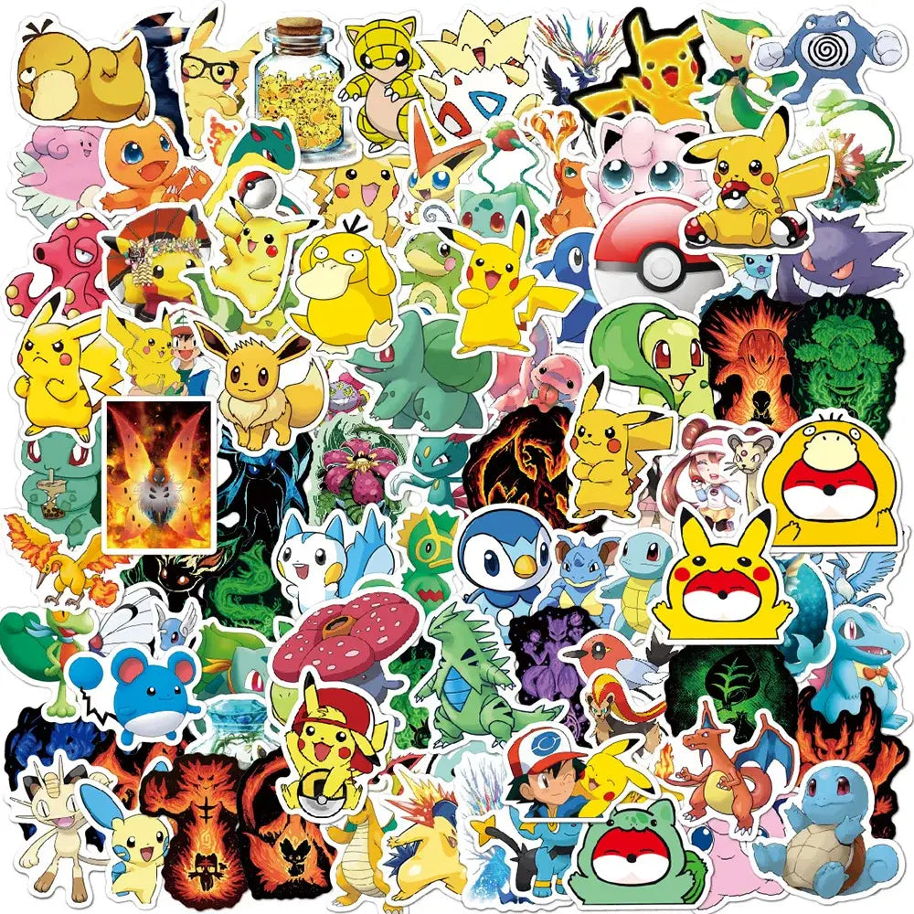Pokemon pikachu waterproof sticker pack with vibrant pikachu eevee charizard laptop and phone decals in colorful designs