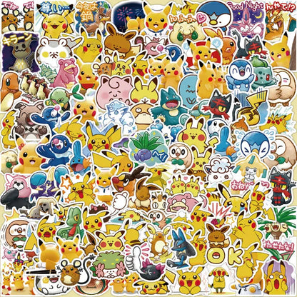 A vibrant collection of colorful pokemon pikachu waterproof stickers featuring various poses for laptops and phones