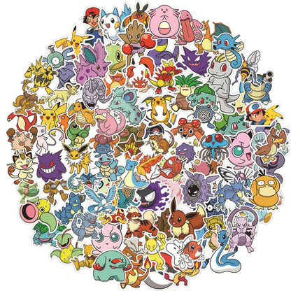 Pokemon pikachu waterproof sticker pack with vibrant colorful cartoon-style laptop and phone decals in various poses