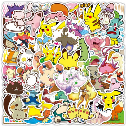 Pokemon pikachu waterproof sticker pack with colorful pikachu squirtle and eevee decals for laptops and phones