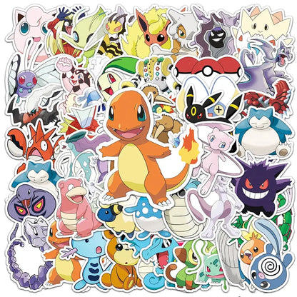 A vibrant pack of colorful pokemon pikachu waterproof stickers for laptops and phone decals in cartoon style