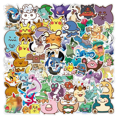 A colorful collection of pokemon pikachu waterproof stickers with vibrant designs for laptops and phone decals
