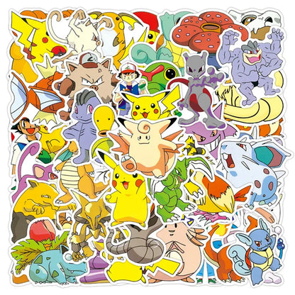 A vibrant collection of colorful pokémon pikachu waterproof stickers for laptops and phone decals