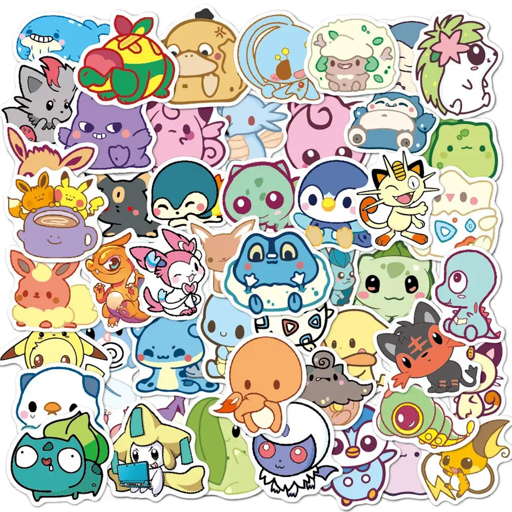 A colorful collection of pokemon pikachu waterproof stickers featuring cute cartoon-style laptop and phone decals