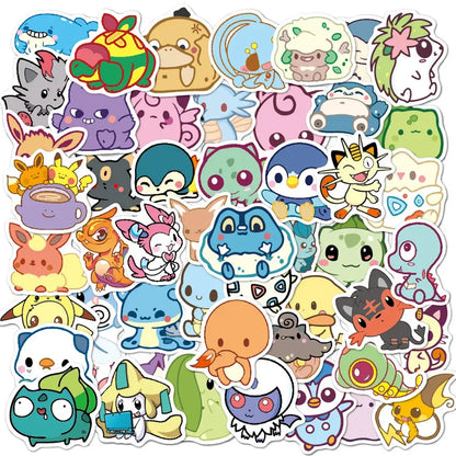 A colorful collection of pokemon pikachu waterproof stickers featuring cute cartoon-style laptop and phone decals