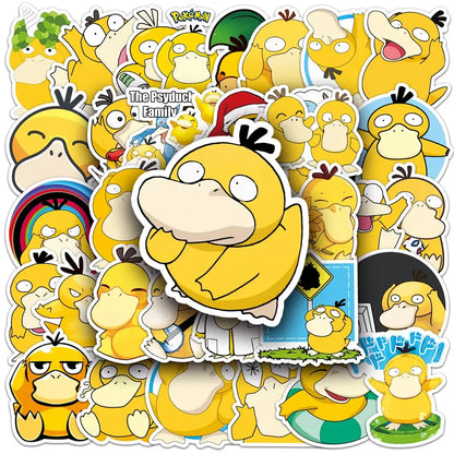 Pokemon pikachu waterproof sticker pack featuring vibrant yellow psyduck stickers with festive hats for laptops and phones