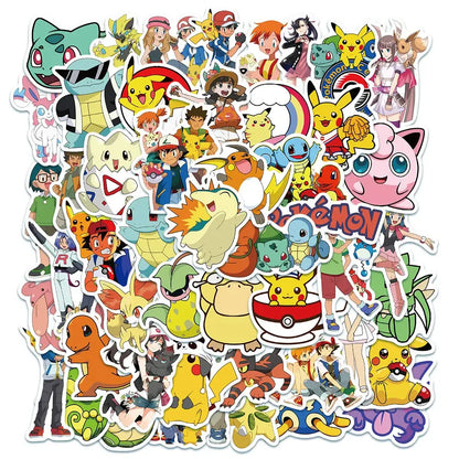 A colorful collection of pokemon pikachu waterproof stickers with vibrant cartoon designs for laptops and phones