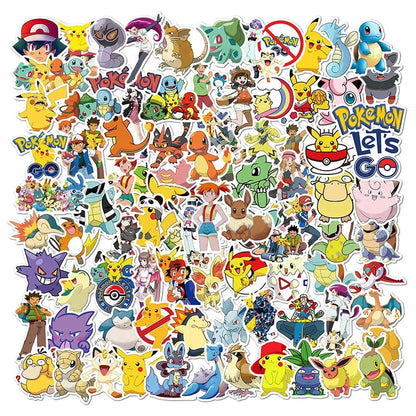 A vibrant collection of colorful Pokémon pikachu waterproof stickers for laptops and phone decals