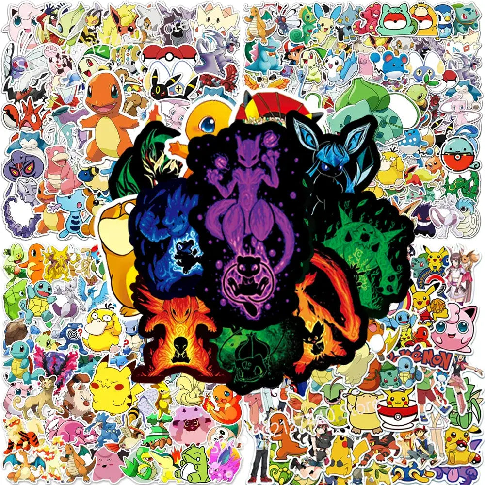 A vibrant collection of colorful pokémon pikachu waterproof stickers featuring various characters for laptops and phones